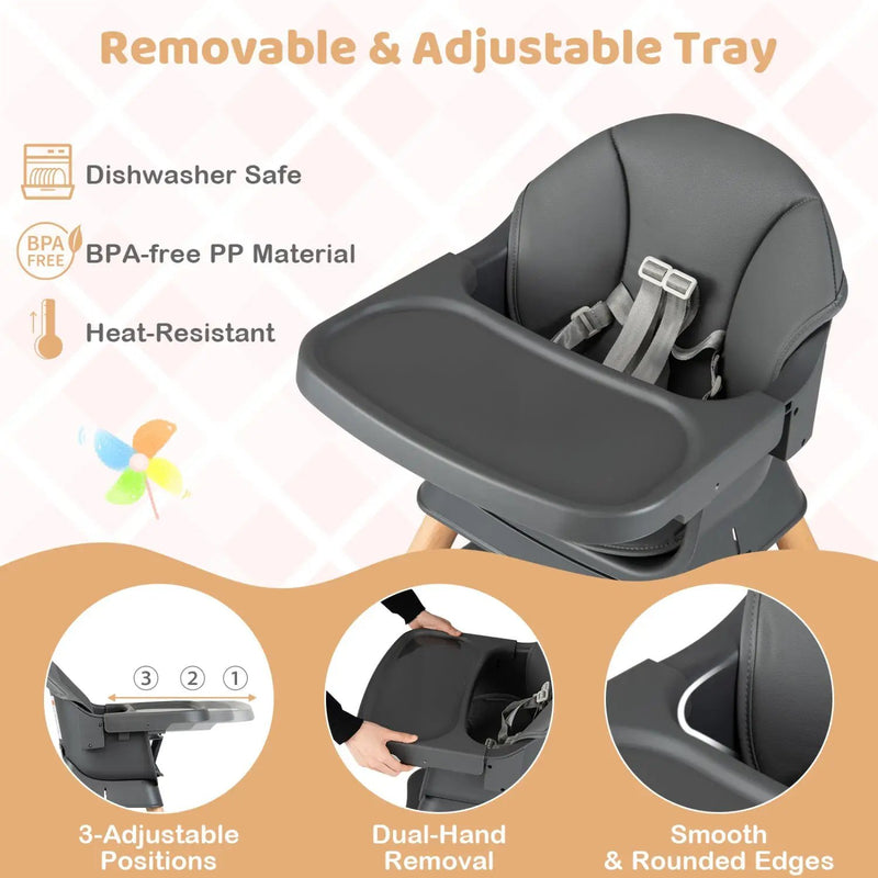 9-in-1 Convertible High Chair with Solid Wood Legs for Babies and Toddlers by DirectDeals