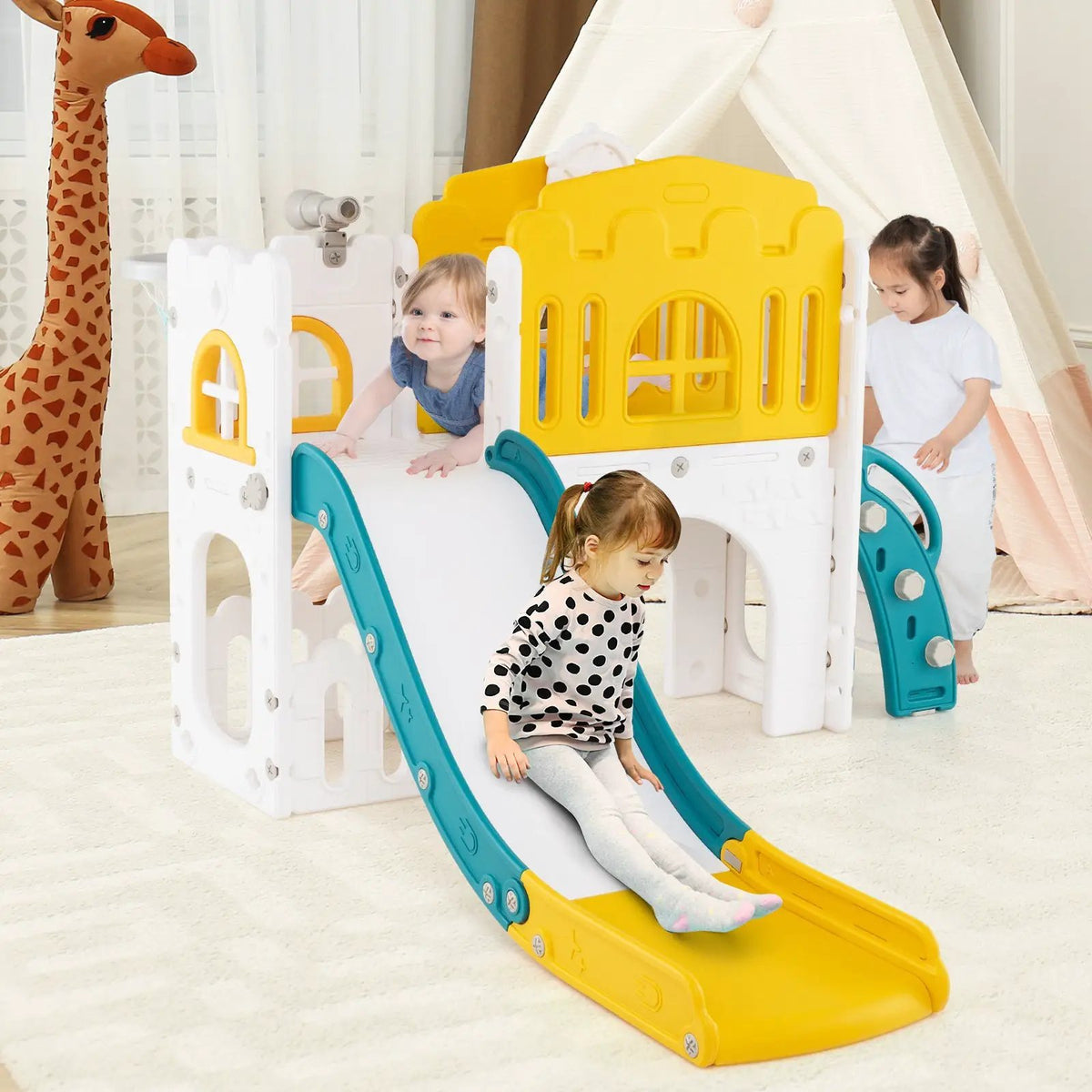 9-in-1 Toddler Slide L-Shaped with Basketball Hoop and Steering Wheel, photo 4 of 16