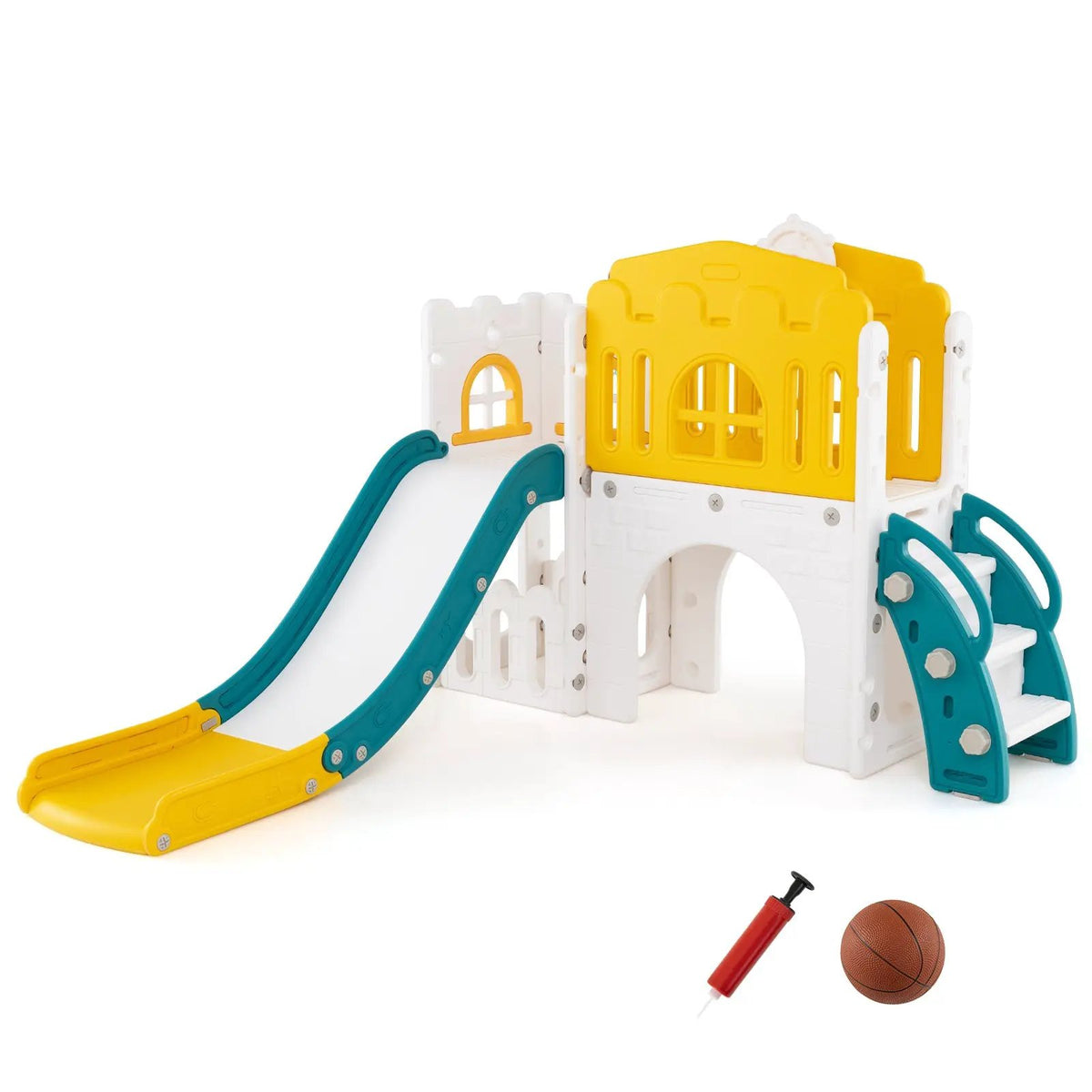 9-in-1 Toddler Slide L-Shaped with Basketball Hoop and Steering Wheel, photo 6 of 16