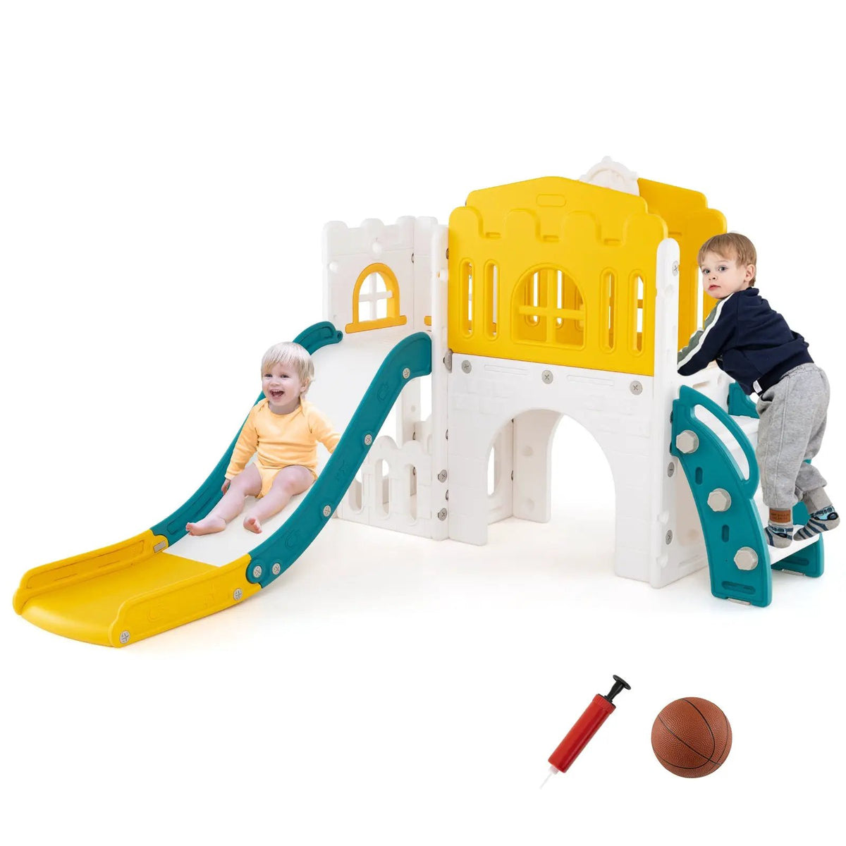 9-in-1 Toddler Slide L-Shaped with Basketball Hoop and Steering Wheel, photo 8 of 16
