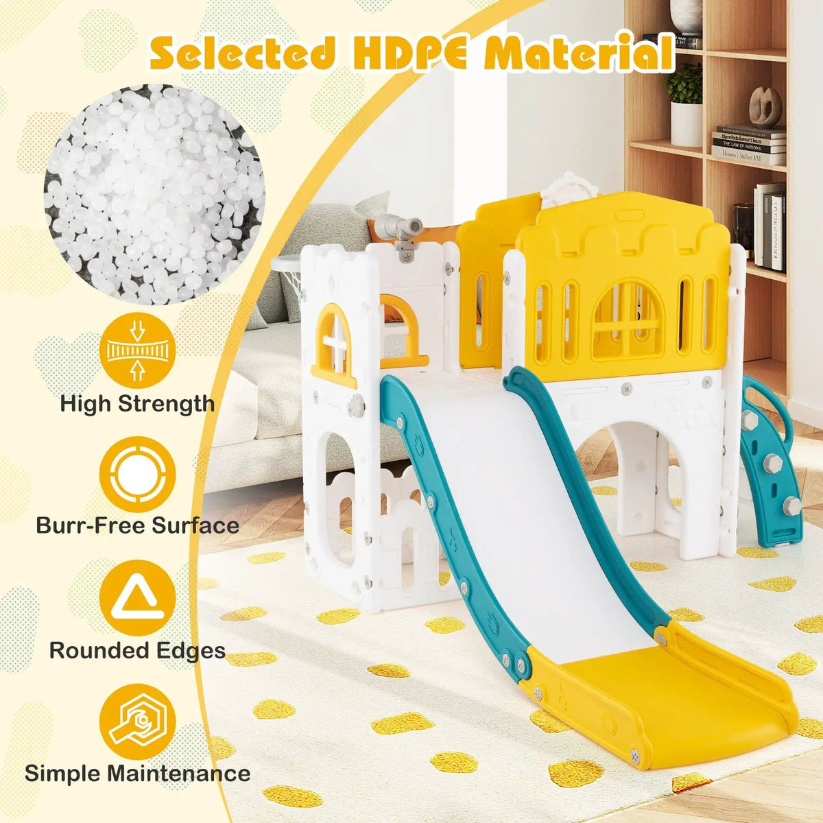 9-in-1 Toddler Slide L-Shaped with Basketball Hoop and Steering Wheel, photo 12 of 16