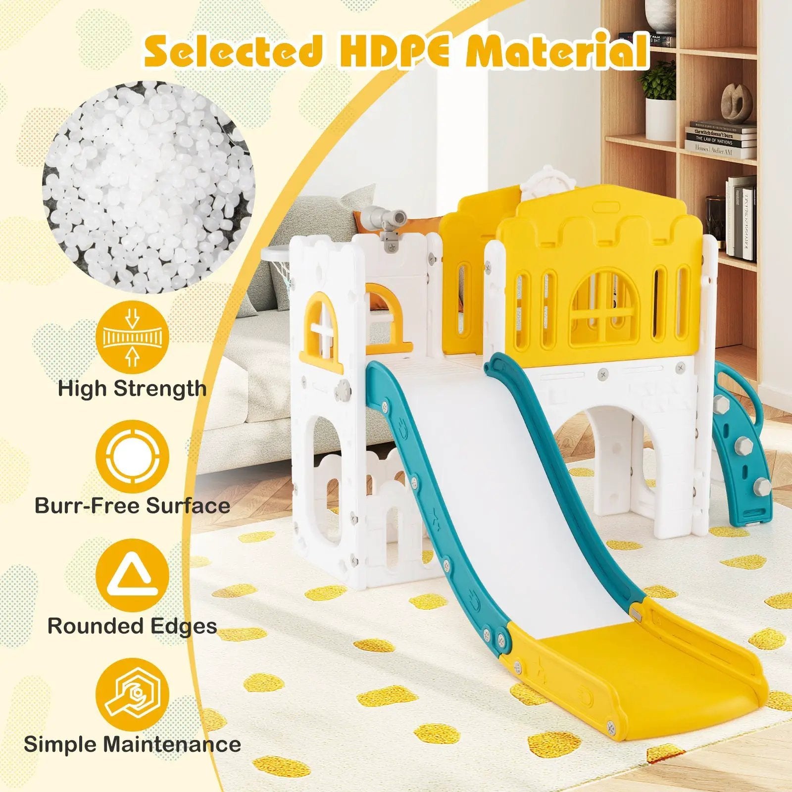 9-in-1 Toddler Slide L-Shaped with Basketball Hoop and Steering Wheel by DirectDeals