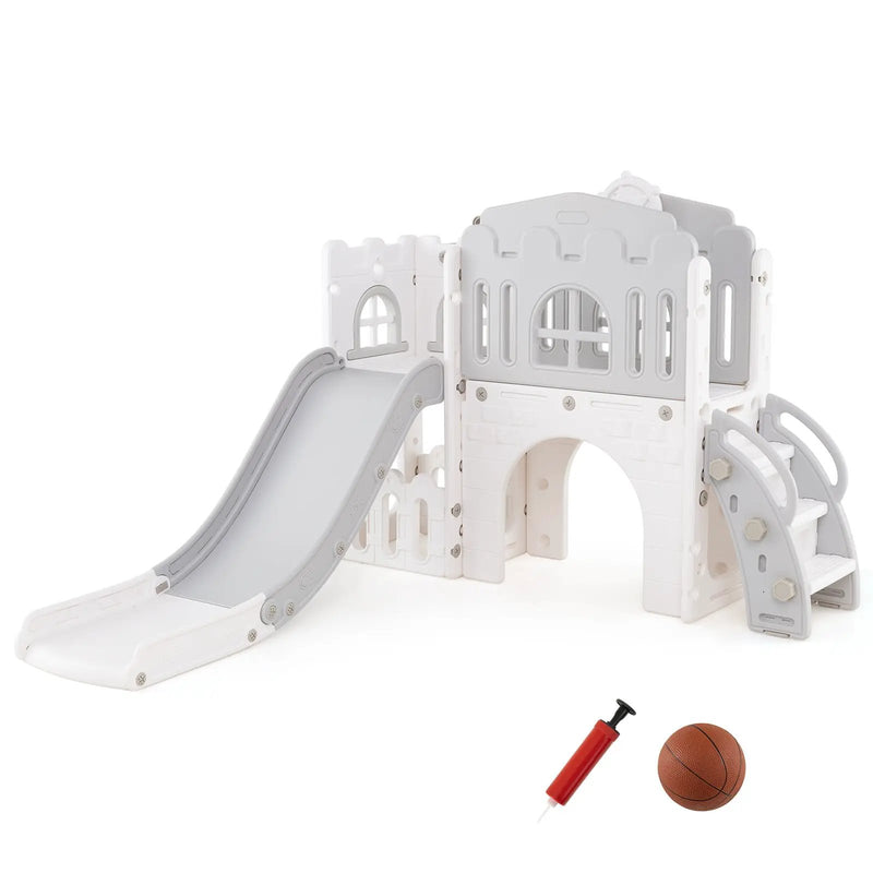 9-in-1 Toddler Slide L-Shaped with Basketball Hoop and Steering Wheel by DirectDeals