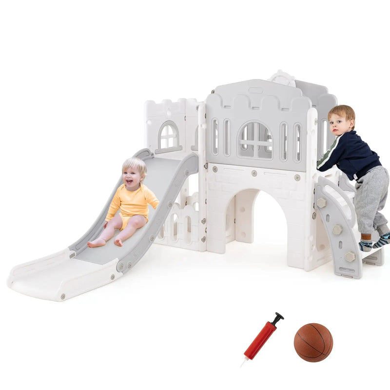 9-in-1 Toddler Slide L-Shaped with Basketball Hoop and Steering Wheel by DirectDeals