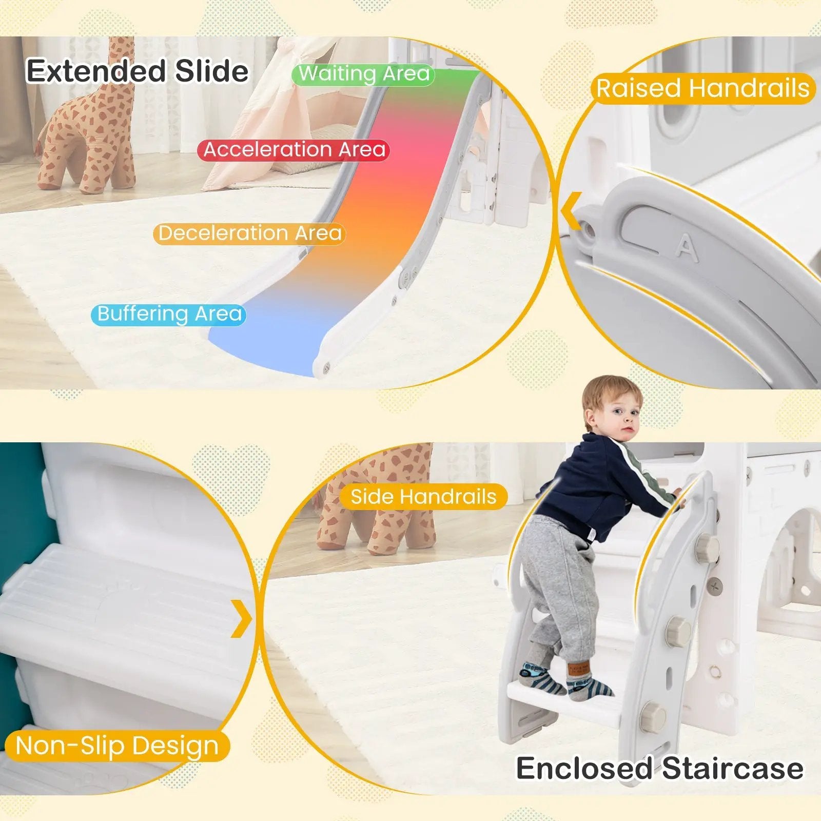 9-in-1 Toddler Slide L-Shaped with Basketball Hoop and Steering Wheel by DirectDeals