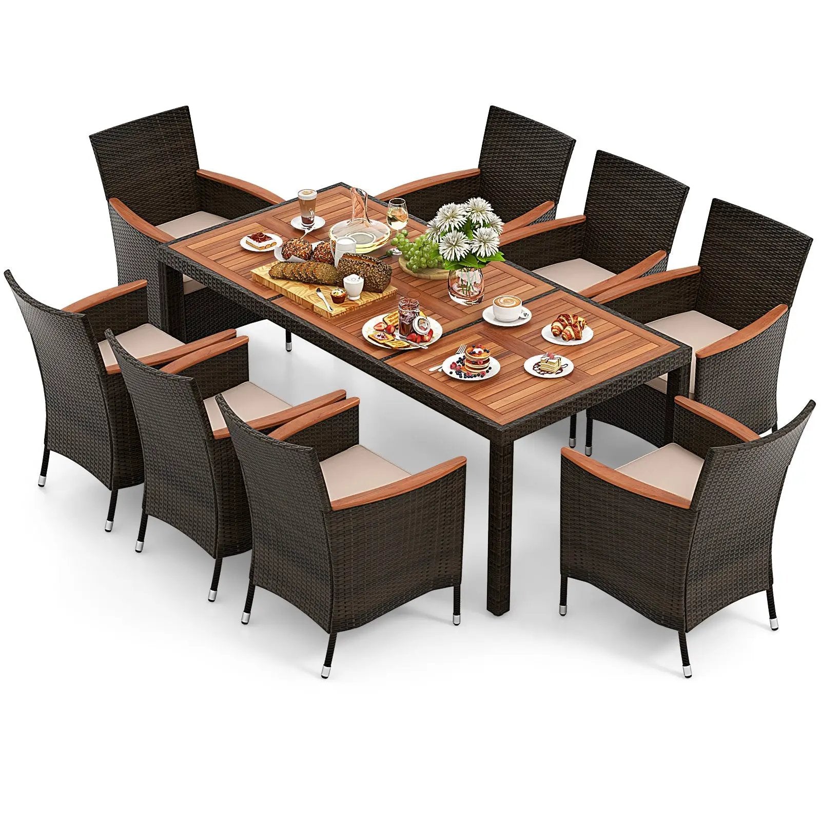 9 Piece Outdoor Dining Set with Umbrella Hole by DirectDeals