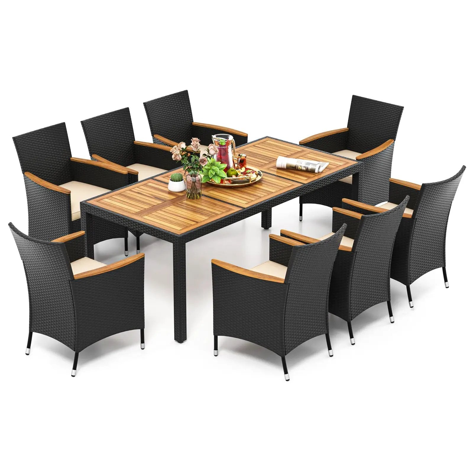 9 Pieces Outdoor Dining Set with Acacia Wood Tabletop by DirectDeals