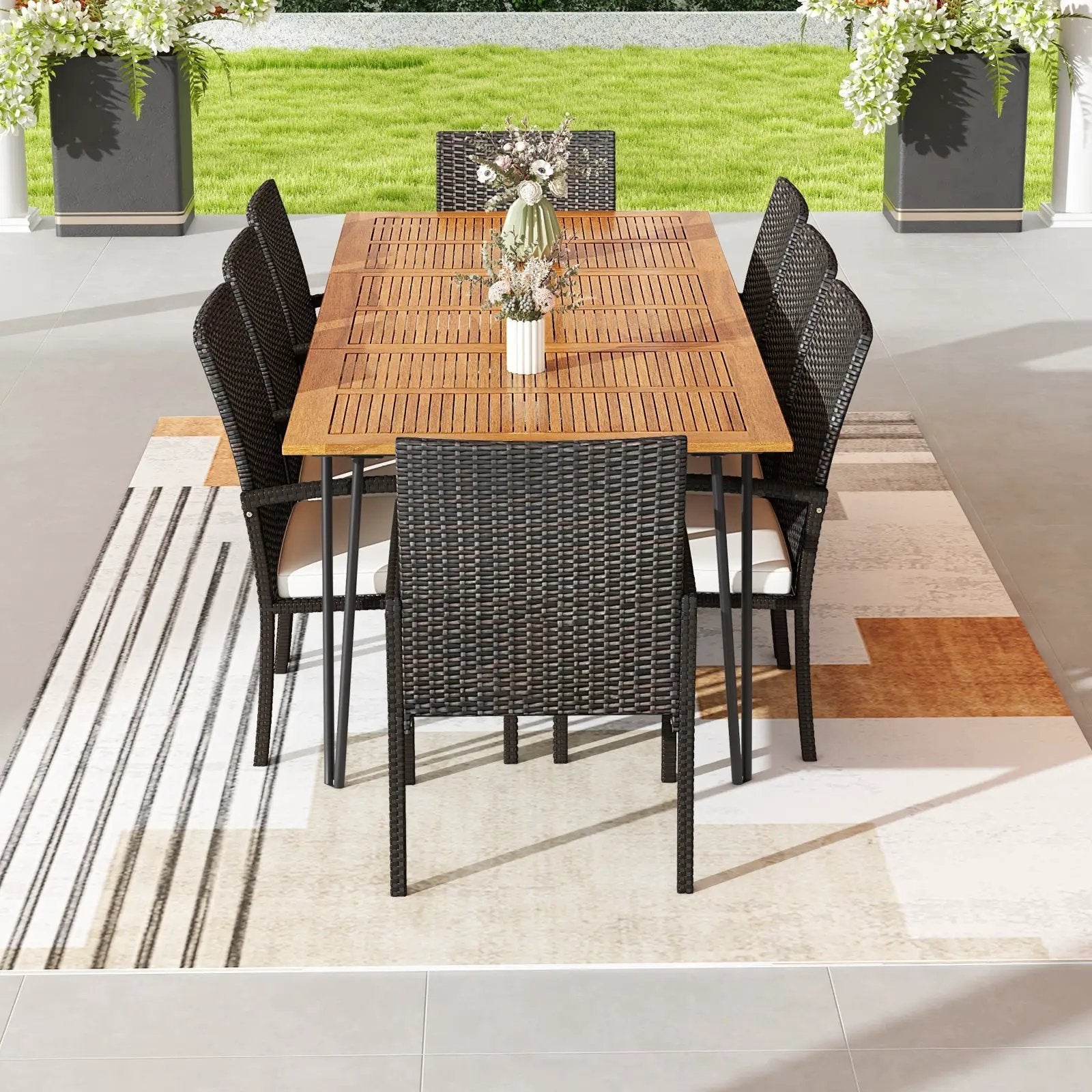 9 Pieces Outdoor Patio Dining Set with Soft Cushions and Acacia Wood Square Table by DirectDeals