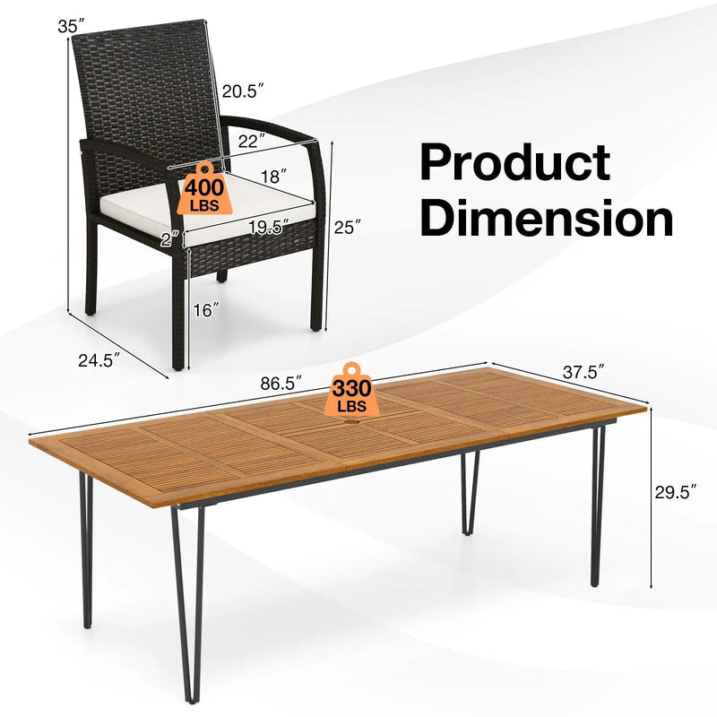 9 Pieces Outdoor Patio Dining Set with Soft Cushions and Acacia Wood Square Table by DirectDeals