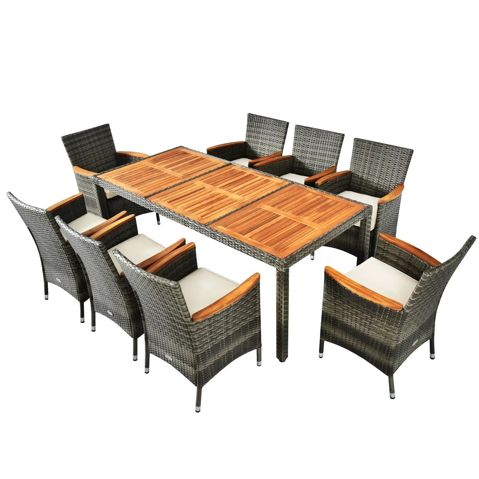 9 Pieces Rattan Patio Dining Set with Acacia Wood Table and Cushioned Chair by DirectDeals