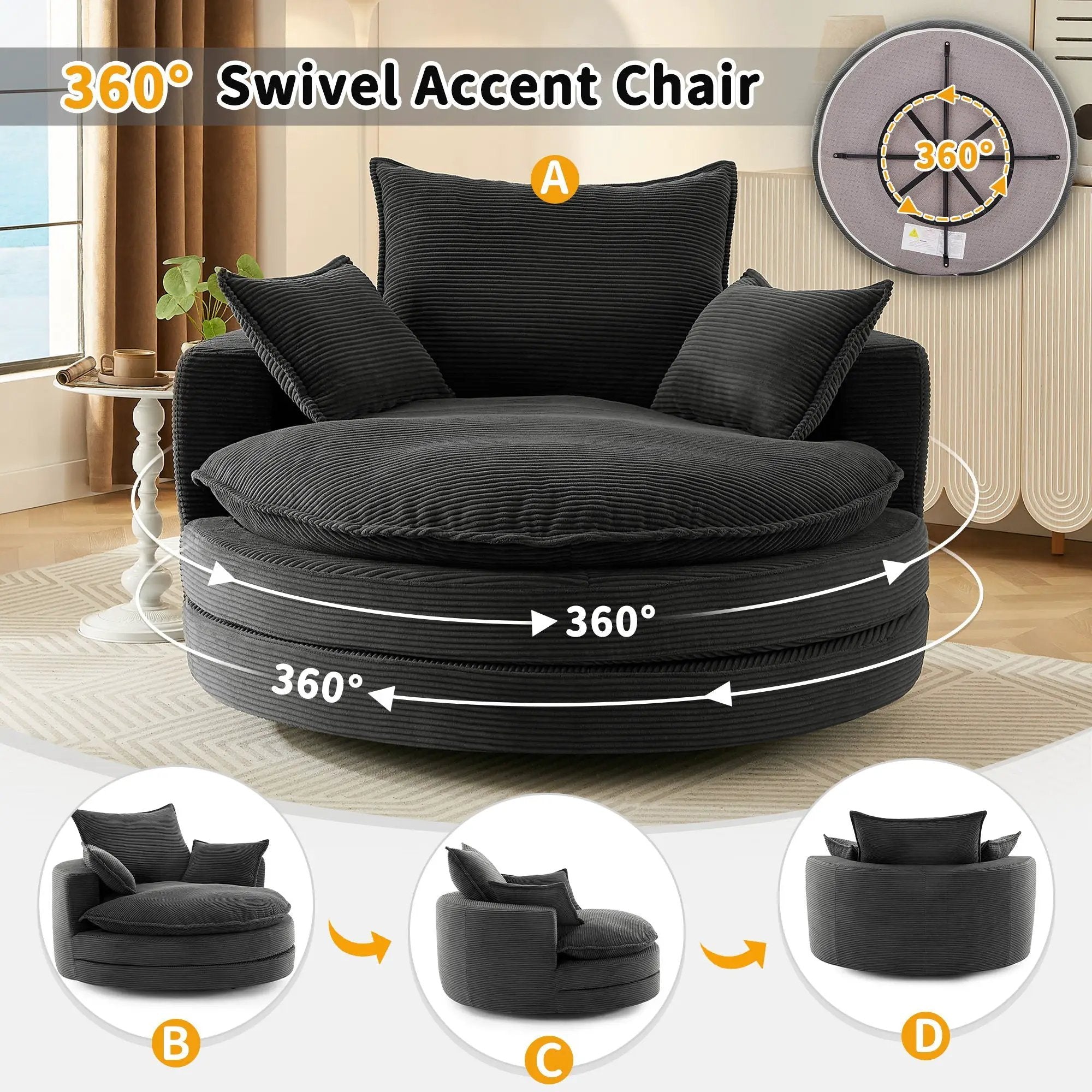 360° Swivel Accent Barrel Chair With Dual Layer Cushion And 3 Removable Pillows by HouseOfZazla