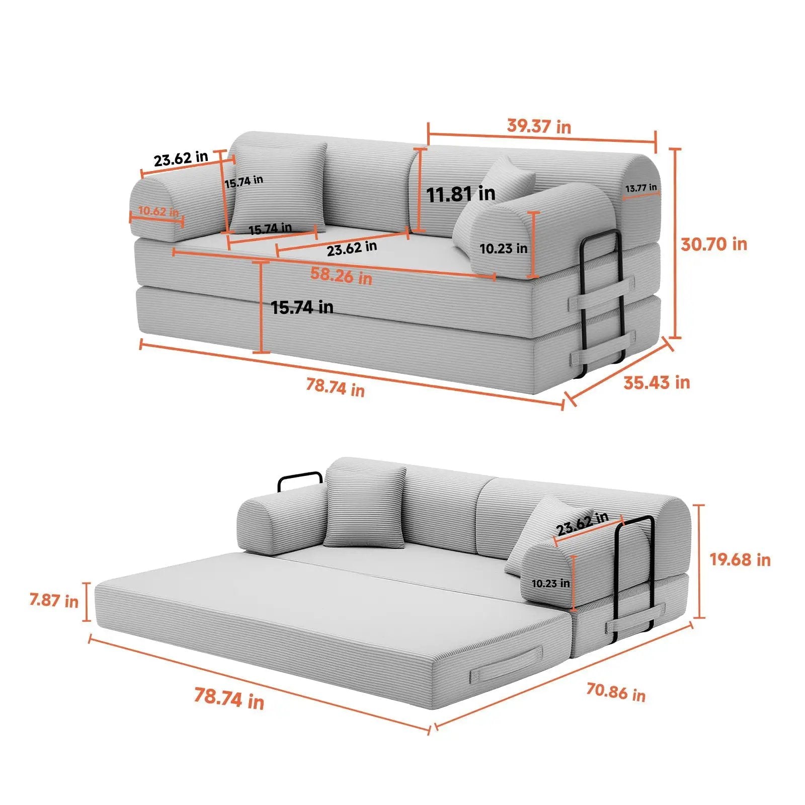 Modern 2 Tone Fabric Convertible Sleeper Sofa Bed by Unique Piece Furniture