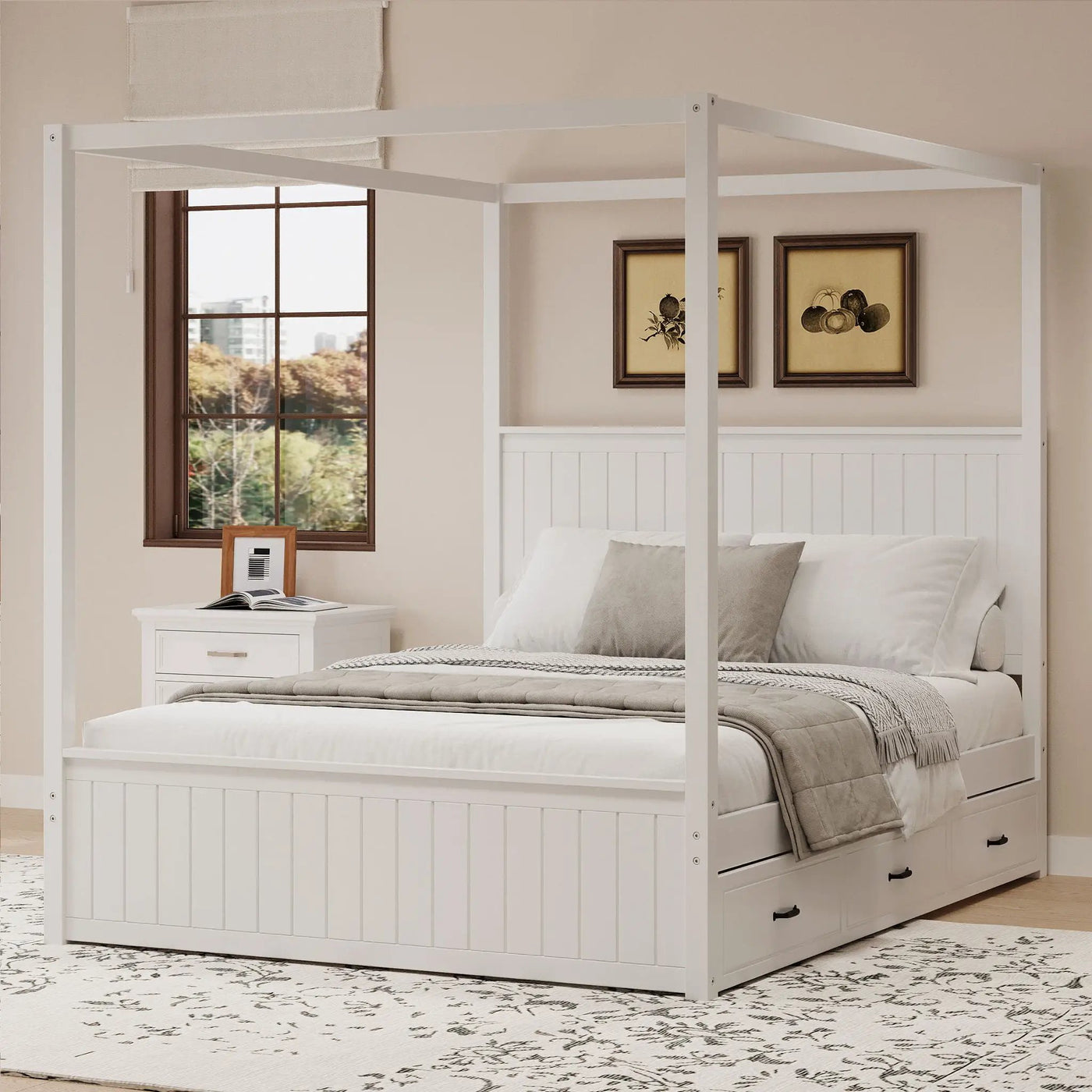Canopy Platform Bed With Trundle And 3 Storage Drawers by HouseOfZazla
