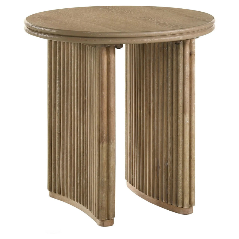 Adina Round Wood Side End Table Distressed Light Brown by Unique Piece Furniture