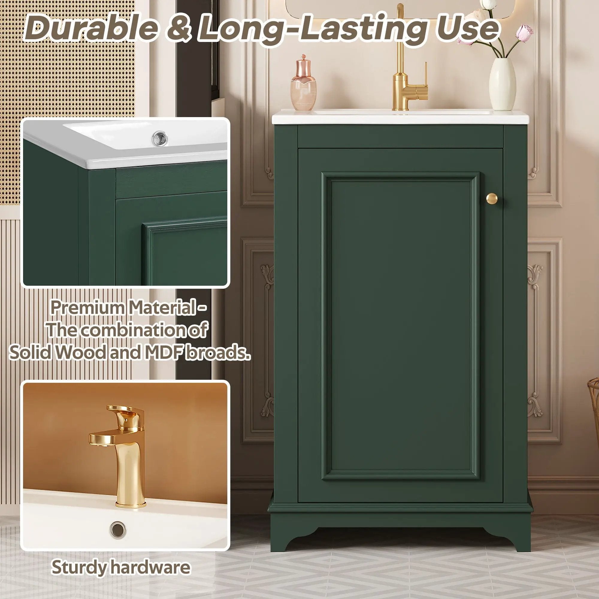 Bathroom Vanity With Sink, Freestanding Single Cabinet Set, Soft Close Door, Adjustable Shelf by Unique Piece Furniture