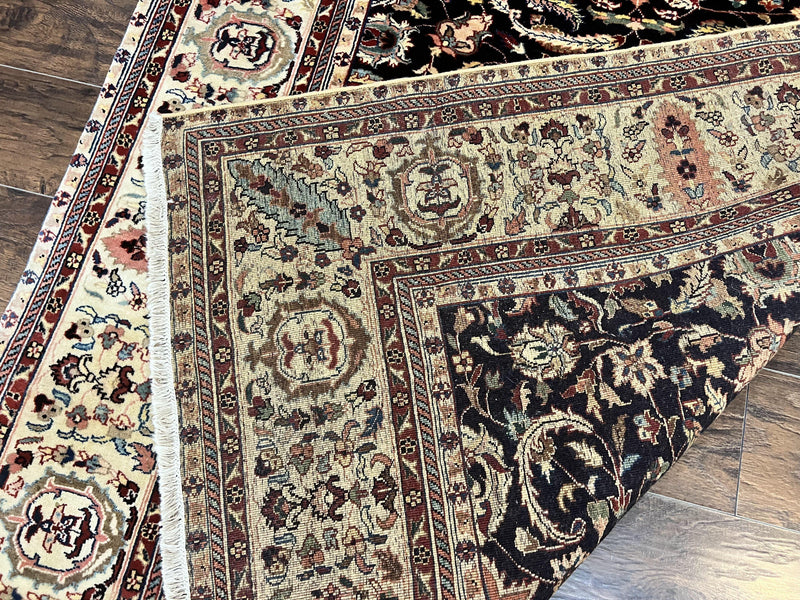 Indo Persian Rug 5x15, Wide Runner Rug 5 x 15 ft, Wool Hand Knotted Vintage Carpet, Black & Cream, Floral Allover Long Oriental Rug by Jewel Rugs