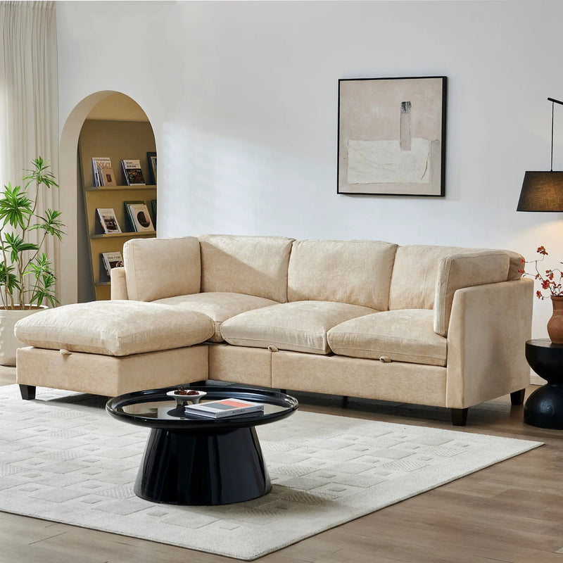 96.5" L Shape Sectional Couch with Ottoman by HouseOfZazla