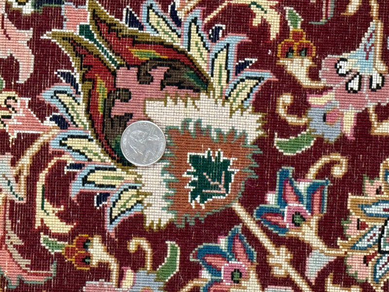 Persian Tabriz Rug 8x11, Floral Medallion Traditional Area Rug, Fine 300 KPSI, Ivory Maroon by Jewel Rugs