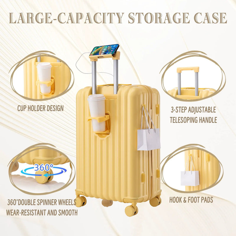 20" / 24" / 28" 3 Pieces / Set Spinner Wheel Luggage, Carry On Suitcase, With Cup Holder & USB Port & Phone Holder by HouseOfZazla