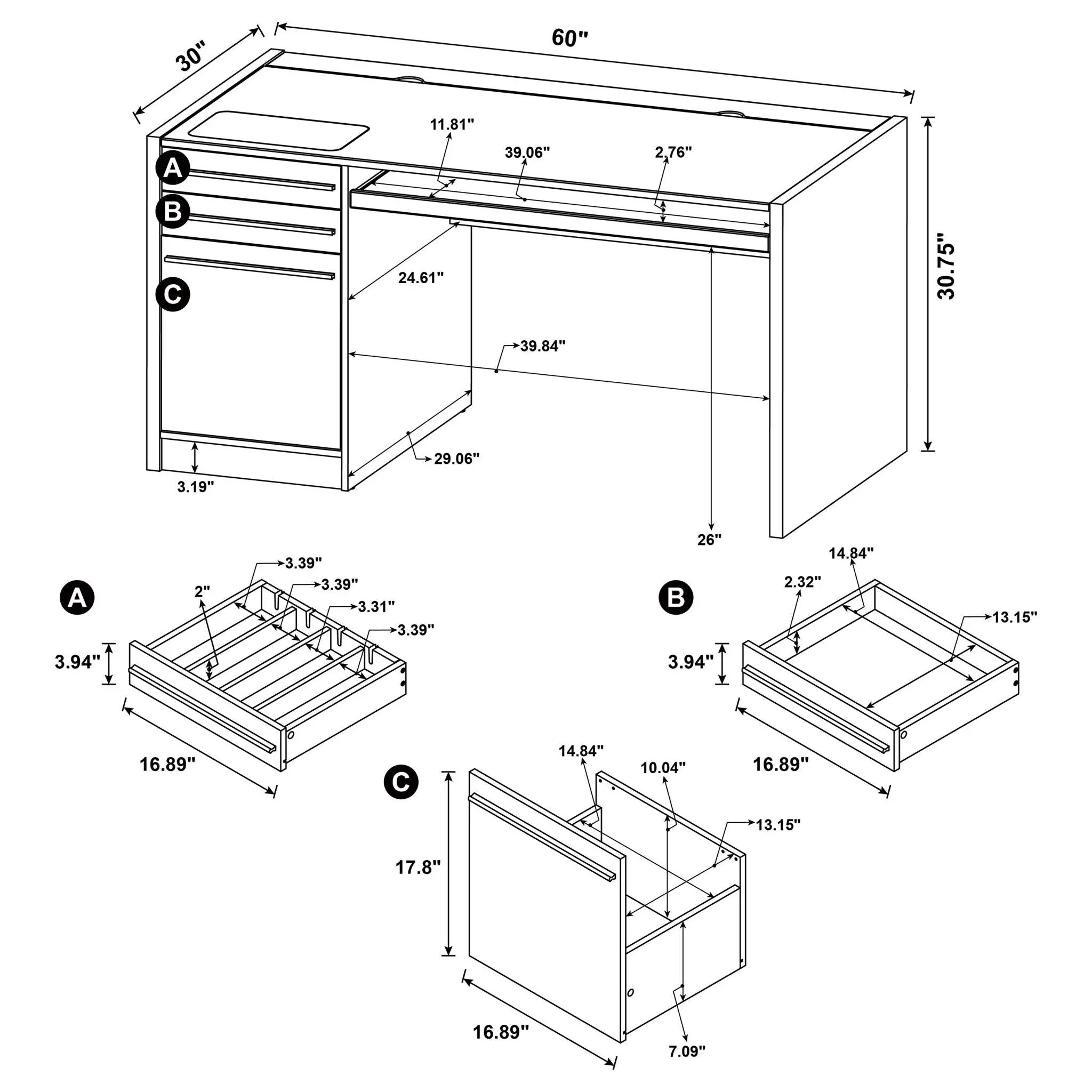 Halston - 3 Drawer Office Computer Desk With Keyboard Tray - Cappuccino by HouseOfZazla