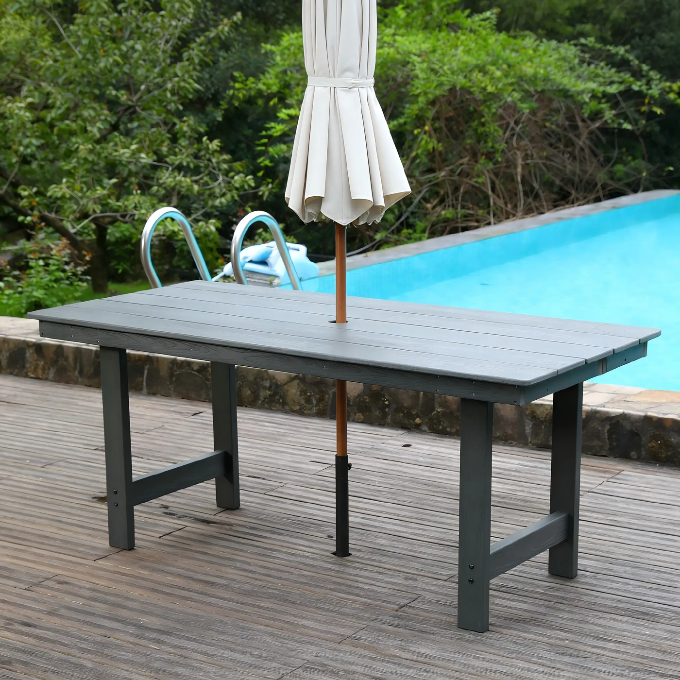 HDPE Patio Dining Family Table with Umbrella Hole by HouseOfZazla