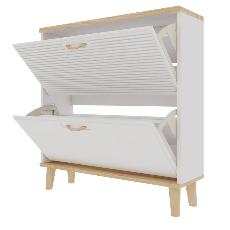 Narrow - Entryway Shoe Storage Cabinet With 2 Flip Drawers Legs - Natural / White by HouseOfZazla