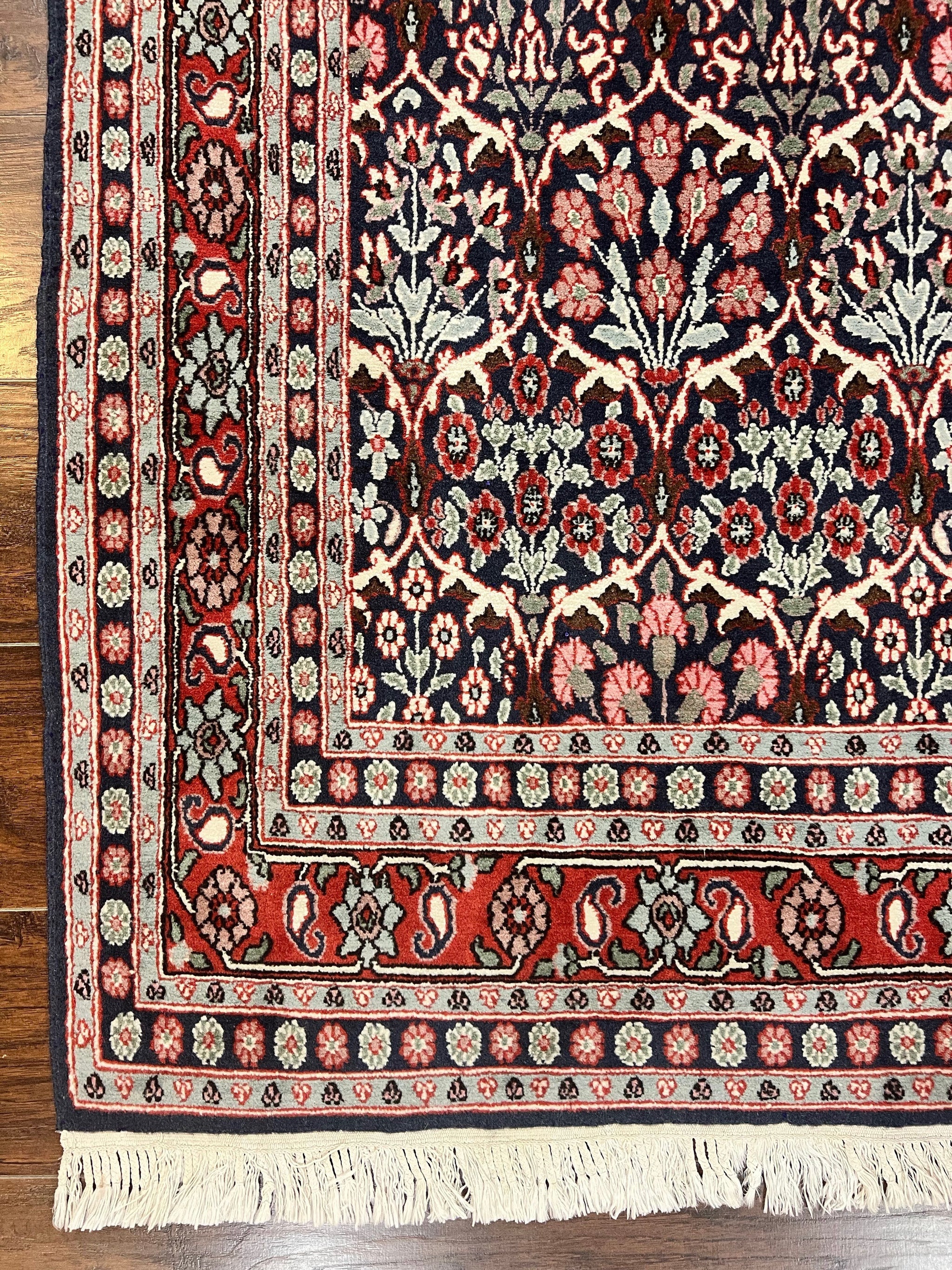 Pak Persian Rug 3x4, Wool Hand Knotted Vintage Traditional Carpet, Navy Blue & Red, Very Fine Small Handmade Floral Rug by Jewel Rugs