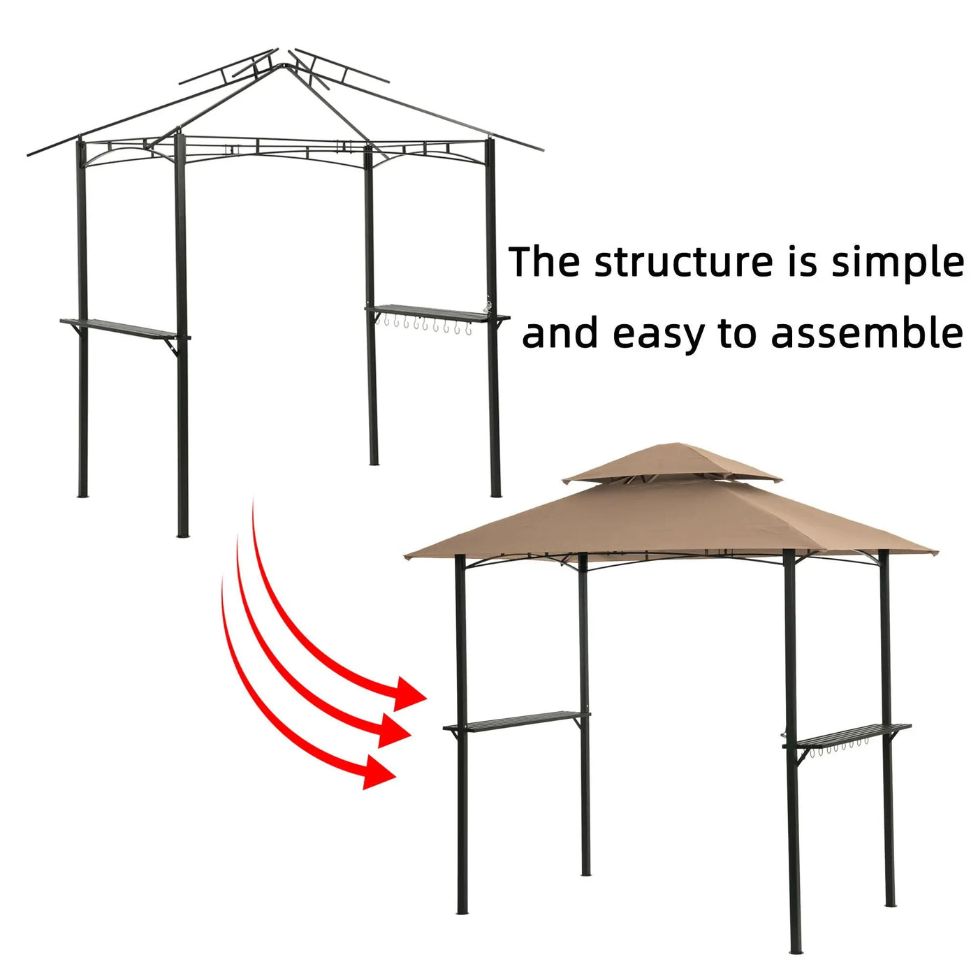 Outdoor Grill Gazebo With Double Tier Soft Top Canopy, Steel Frame, Bar Counters & Hook by Unique Piece Furniture