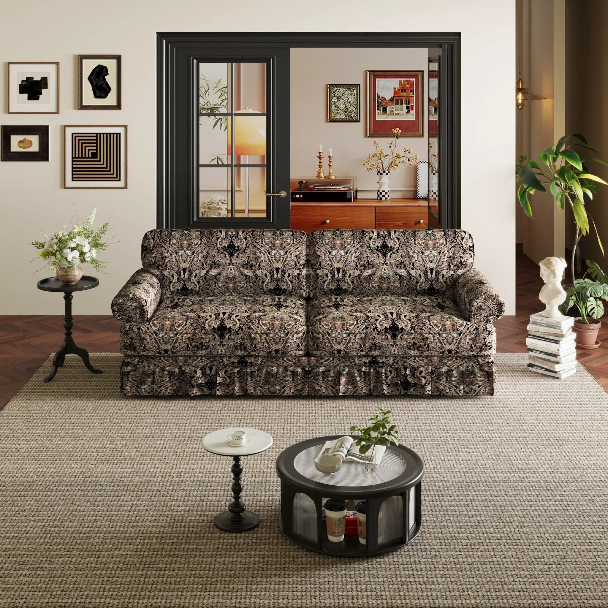 Luxuriously Comfortable Cloud Couch With Elegant Rolled Arms & Pleated Skirt Design