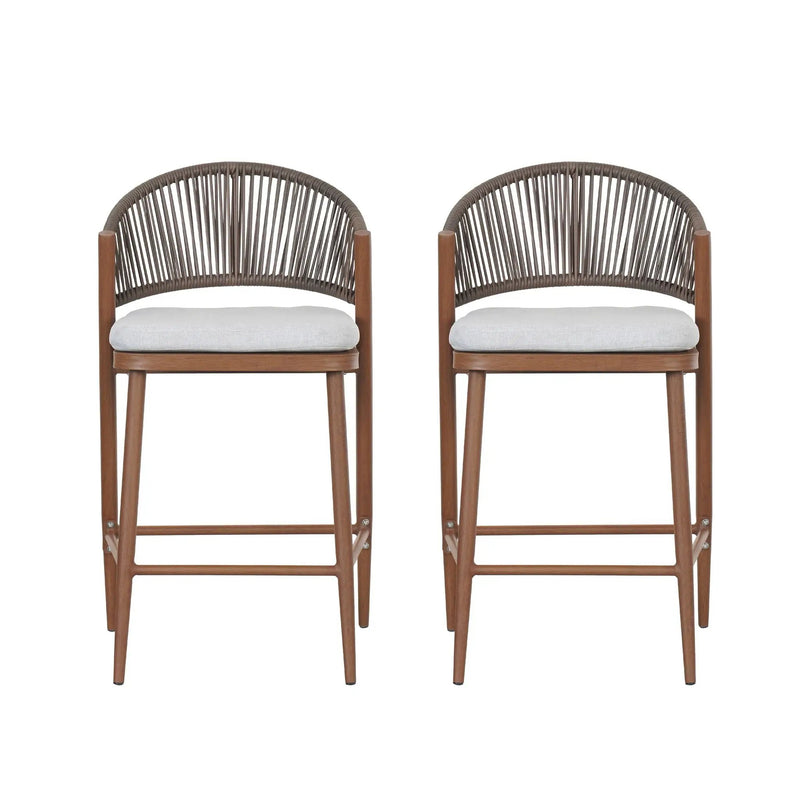 Outdoor 26" Counter Height Metal Frame Counter Stools With Scallop Shaped Backrest & Water Resistant Cushions by HouseOfZazla