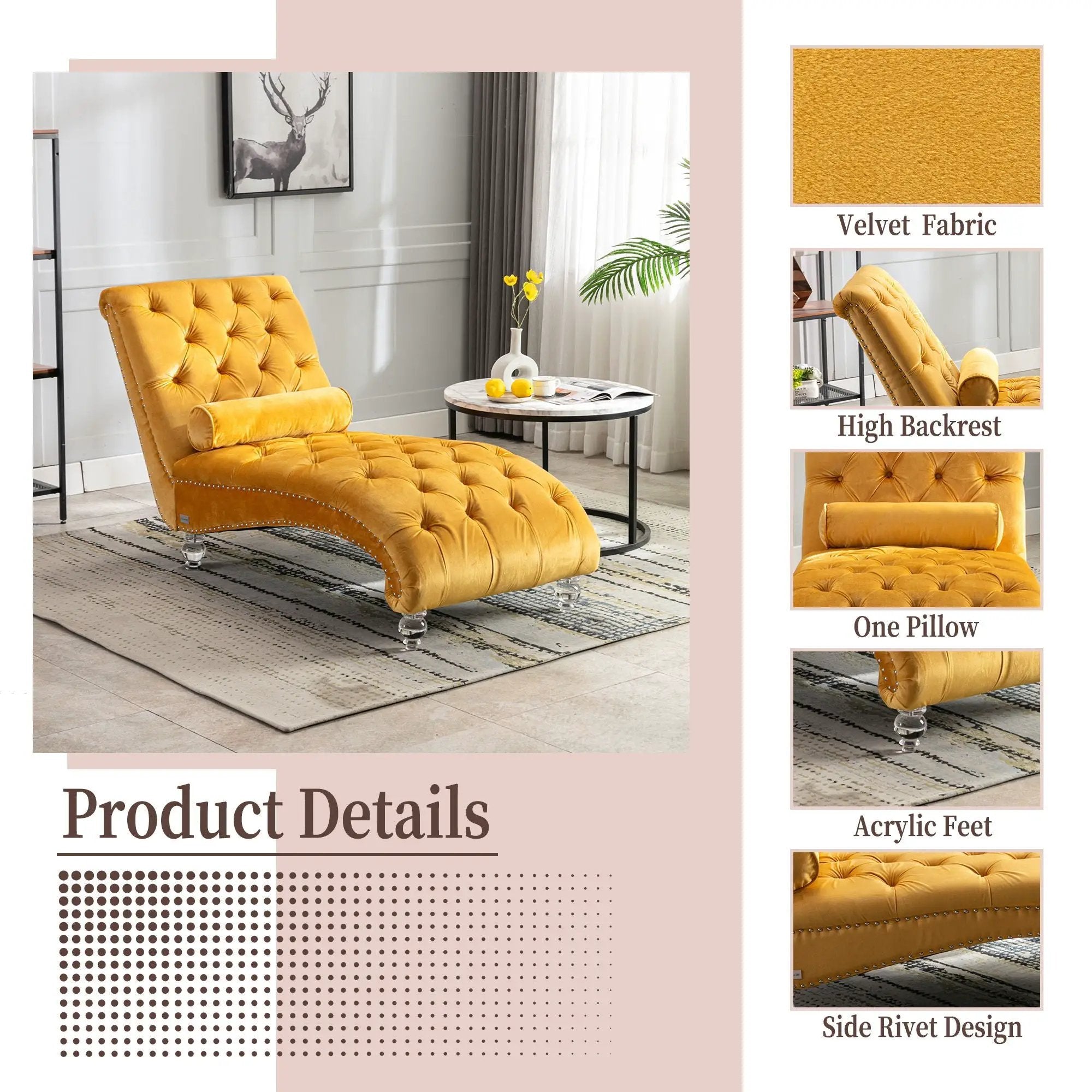 Chaise Lounge Indoor, Button Tufted Upholstered Chaise Lounge Chair With Pillow by Unique Piece Furniture