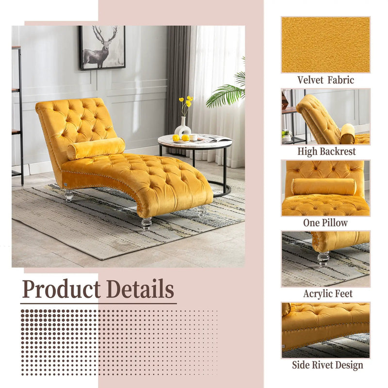 Chaise Lounge Indoor, Button Tufted Upholstered Chaise Lounge Chair With Pillow by Unique Piece Furniture