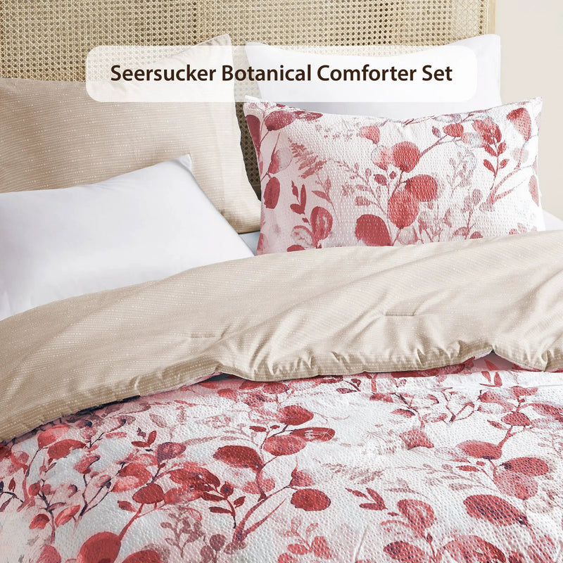 3-Piece Full/Queen Reversible Floral Botanical Seersucker Comforter Set by HouseOfZazla