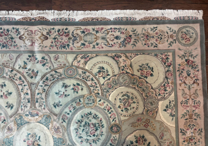 Pak Persian Rug 9x12, Wool with Silk Highlights, European Design, Floral, Green by Jewel Rugs