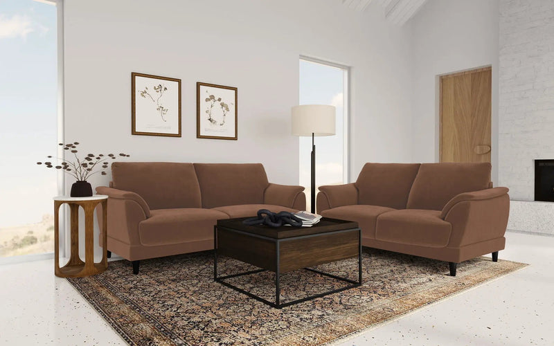 Selma 2-piece Velvet Upholstered Crescent Arm Sofa Set Rust by Unique Piece Furniture