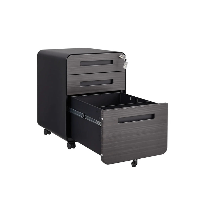 3 Drawer Mobile File Cabinet Under Desk Office, Simple Style Versatile Storage Cabinet For Legal / Letter / A4 Files, 5 Wheel Design Anti-Tilting Cold Rolled Steel Waterproof Moisture-Proof by Unique Piece Furniture