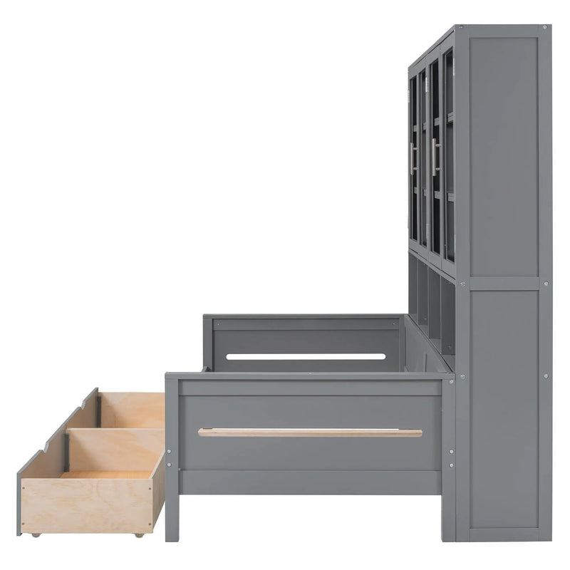Daybed With Glass Door Storage Cabinets, Built In LED Lighting And Shelves by HouseOfZazla