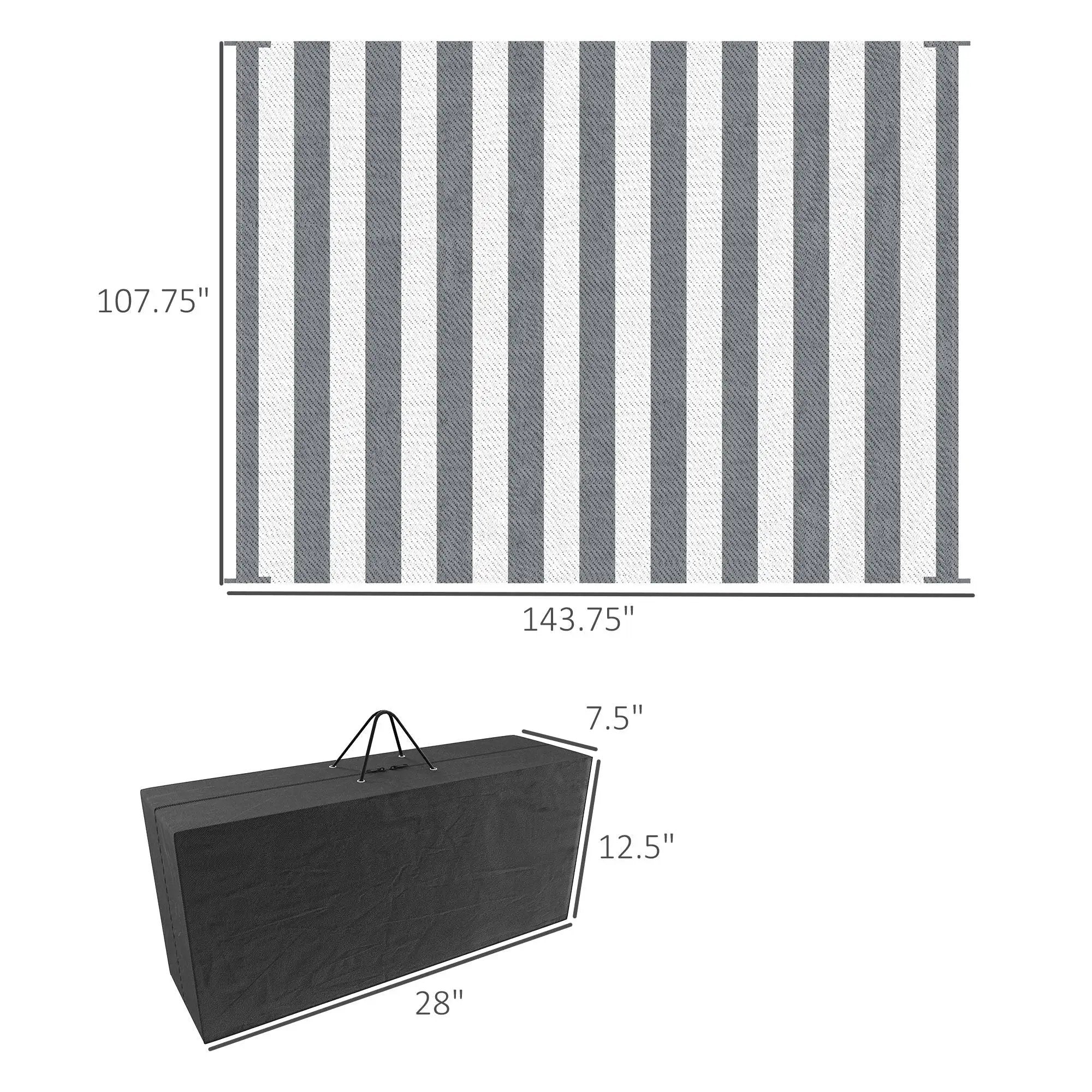 Outsunny - Reversible Outdoor Rug, 9' x 12' Waterproof Plastic Straw Floor Mat, Portable Rv Camping Carpet With Carry Bag, Large Floor Mat For Backyard, Deck, Picnic, Beach - Gray & White Striped by Unique Piece Furniture