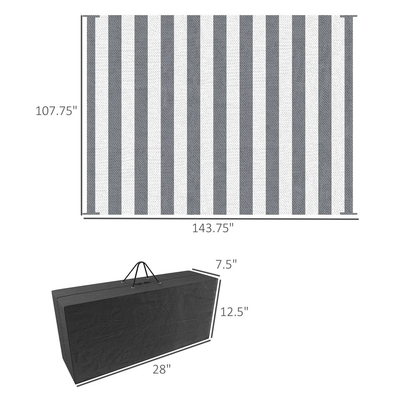 Outsunny - Reversible Outdoor Rug, 9' x 12' Waterproof Plastic Straw Floor Mat, Portable Rv Camping Carpet With Carry Bag, Large Floor Mat For Backyard, Deck, Picnic, Beach - Gray & White Striped by HouseOfZazla