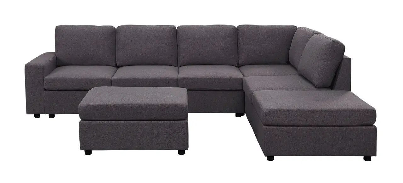 Cassia - 7 Seat Reversible Modular Sectional Sofa With Ottoman by HouseOfZazla