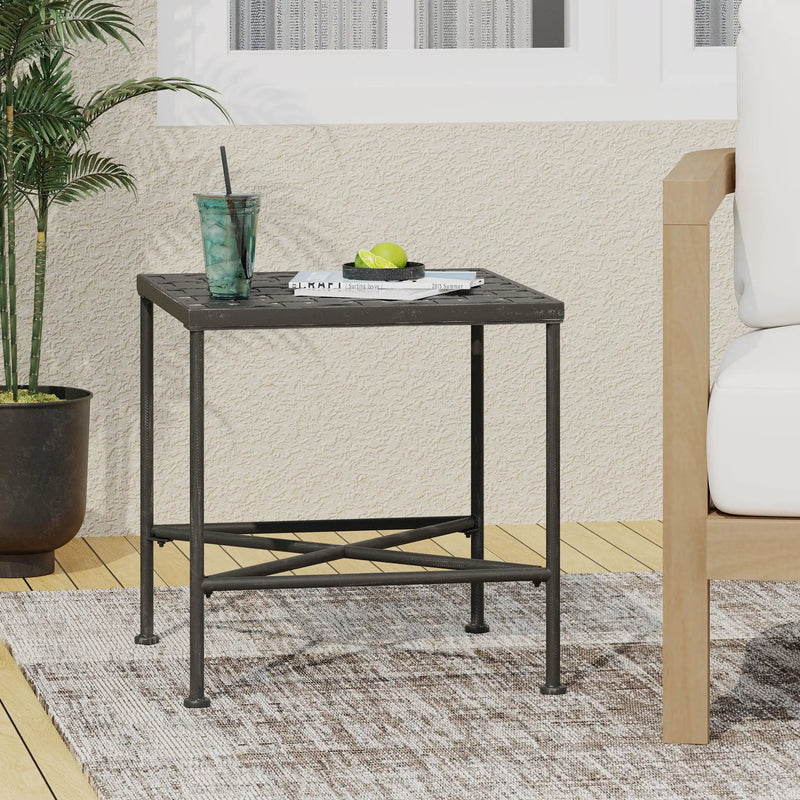 Outdoor Square Side Table with X Shaped Iron Frame - Black by HouseOfZazla