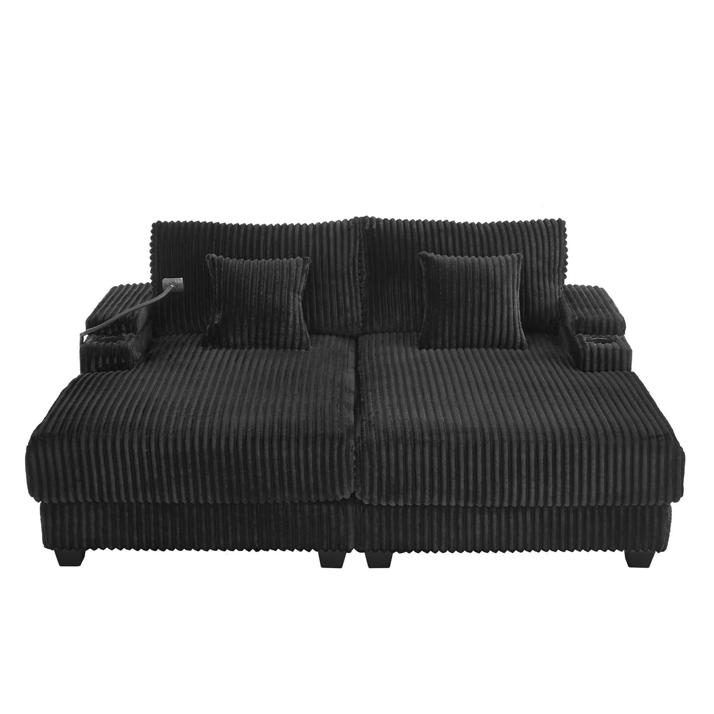 Modern Chaise Sofa With Adjustable Backrest, Cup Holders, Phone Holder & Storage Compartments For Living Room by Unique Piece Furniture