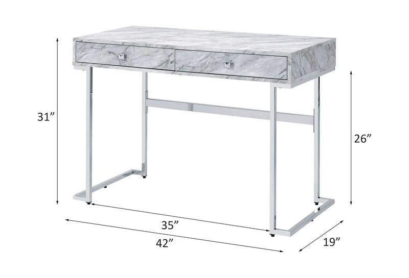 Tigress - Printed Faux Marble Top Writing Desk - White by Unique Piece Furniture