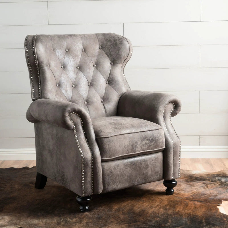 Accented Push Back Recliner Chair With Rolled Arms, Enjoy Cocooning Comfort by Unique Piece Furniture
