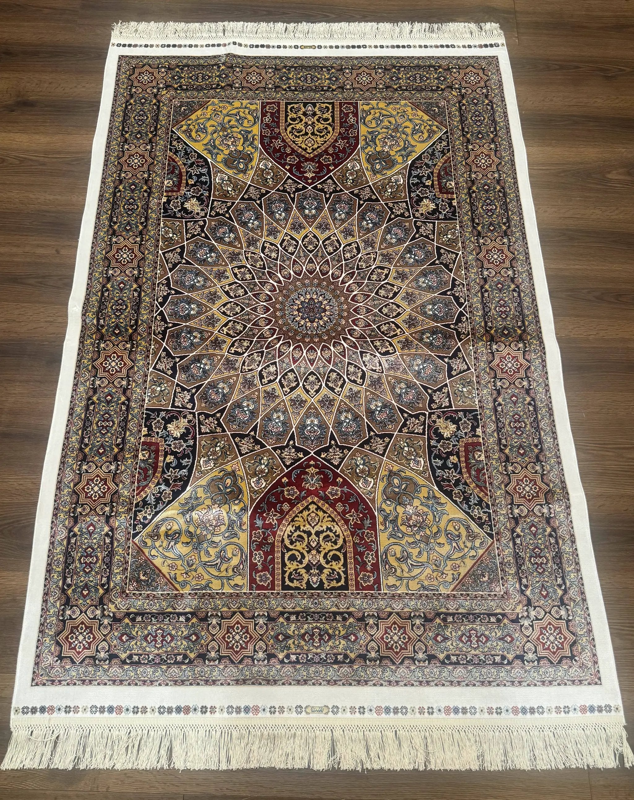 Turkish Silk Rug 4x6, Dome Design, Memluk Carpet, Bamboo Silk, New by Jewel Rugs