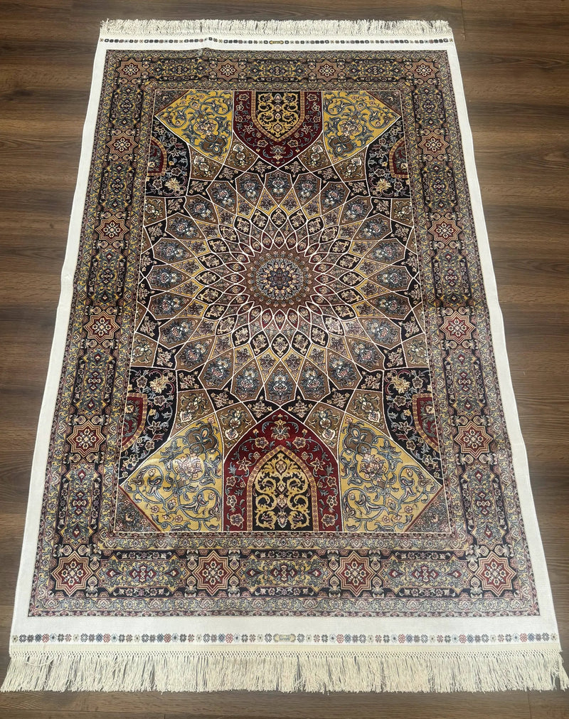 Turkish Silk Rug 4x6, Dome Design, Memluk Carpet, Bamboo Silk, New by Jewel Rugs