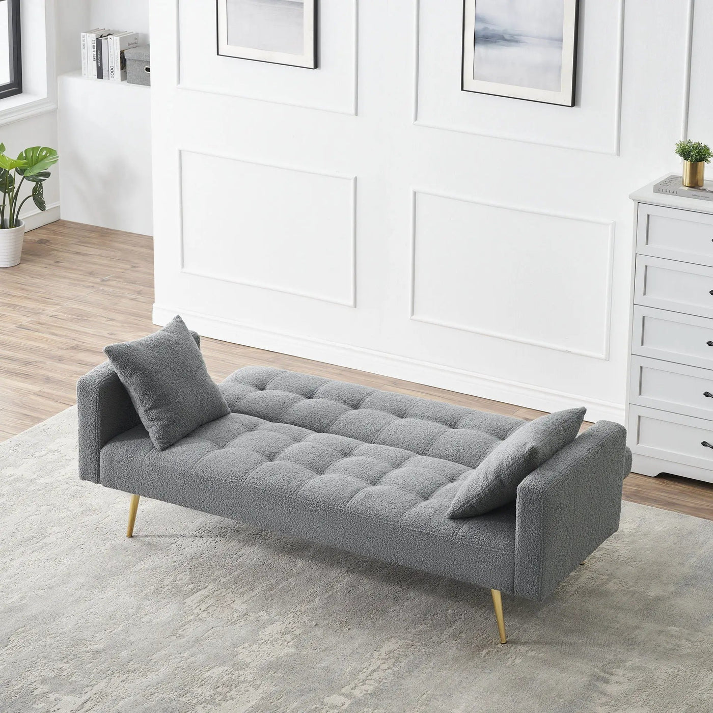Teddy Fleece Sofa Bed With Luxurious Throw Pillows by Unique Piece Furniture