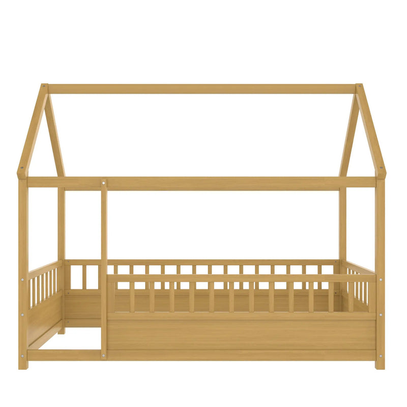 Twin Size Floor Wooden Bed with House Roof Frame by HouseOfZazla