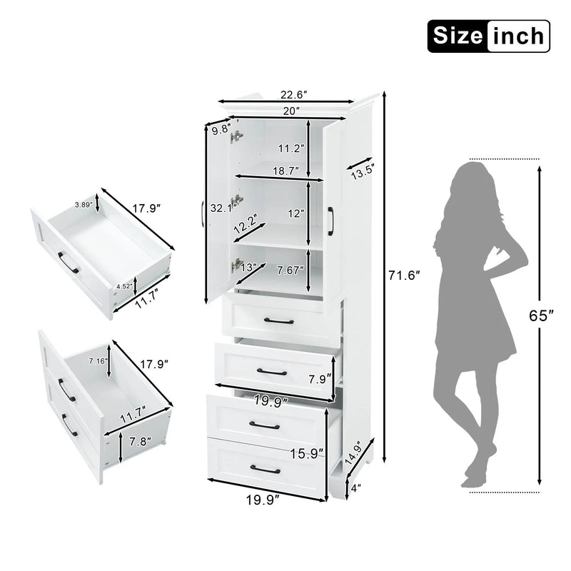 Bathroom Vanity With 2 Damping Hinge Doors, 3 Drawers, Adjustable Shelves - White by Unique Piece Furniture