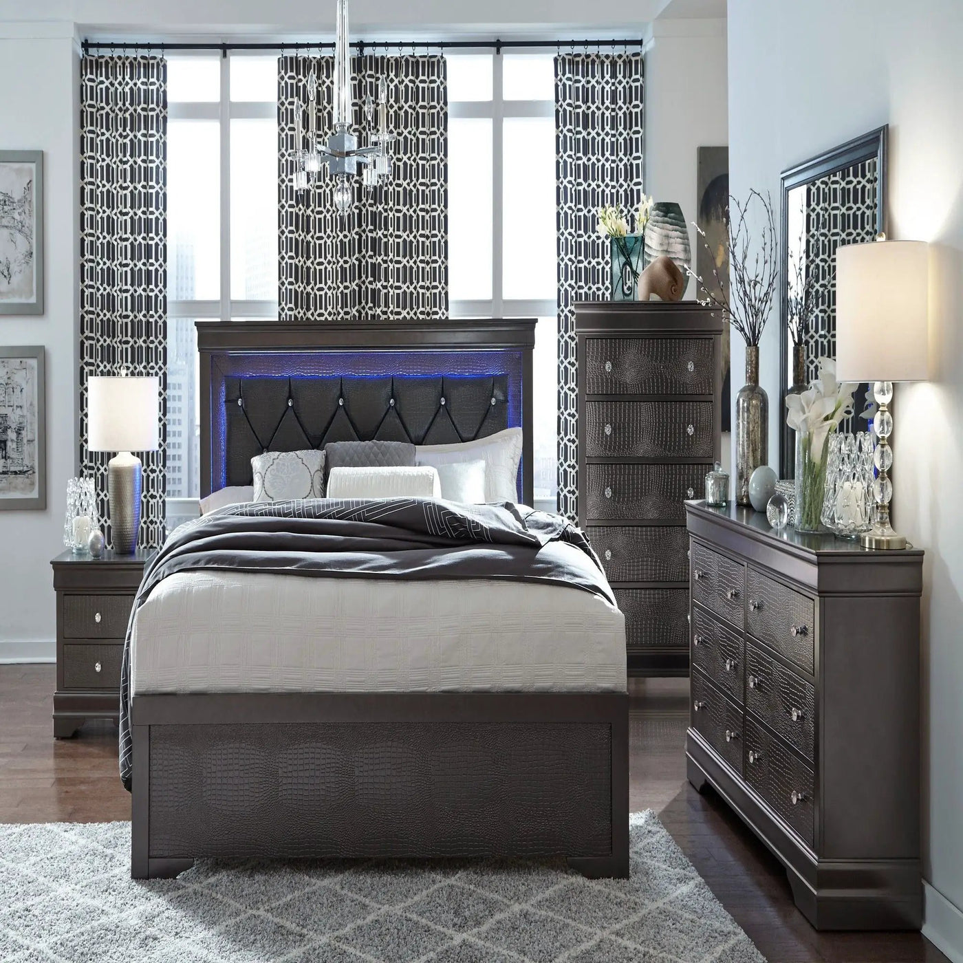 Shaker - Crocodile Metallic Nightstand by Unique Piece Furniture